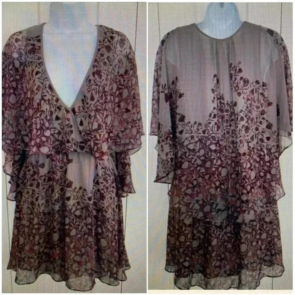 Free People Babydoll Mini Dress Sheer Purple Ruffle Boho